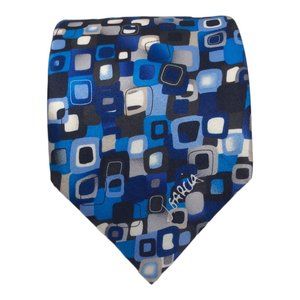 J.GARCIA Blue Geometric Silk Tie With Logo 61"/3".1/2 EX COND